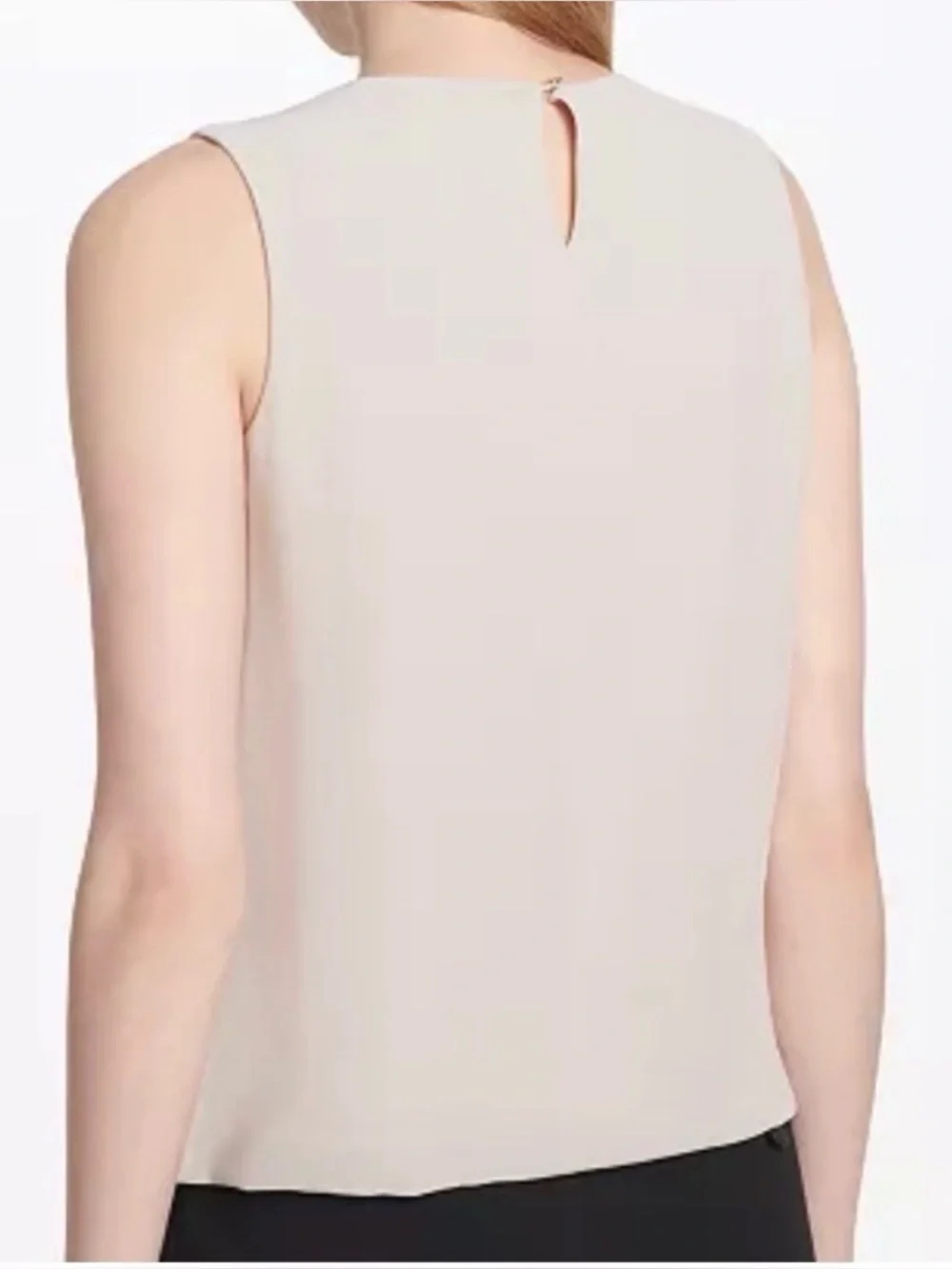 Calvin Klein Sleeveless Pleated Bubble-Hem Blouse in Tan Size Large - Picture 3 of 13